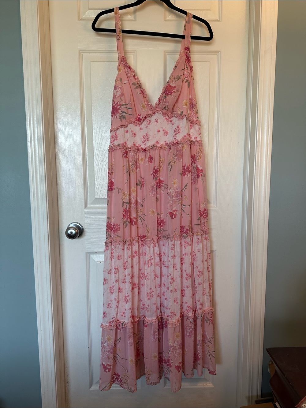 torrid Pink Floral Tiered Maxi Dress - V-Neck Spaghetti Straps